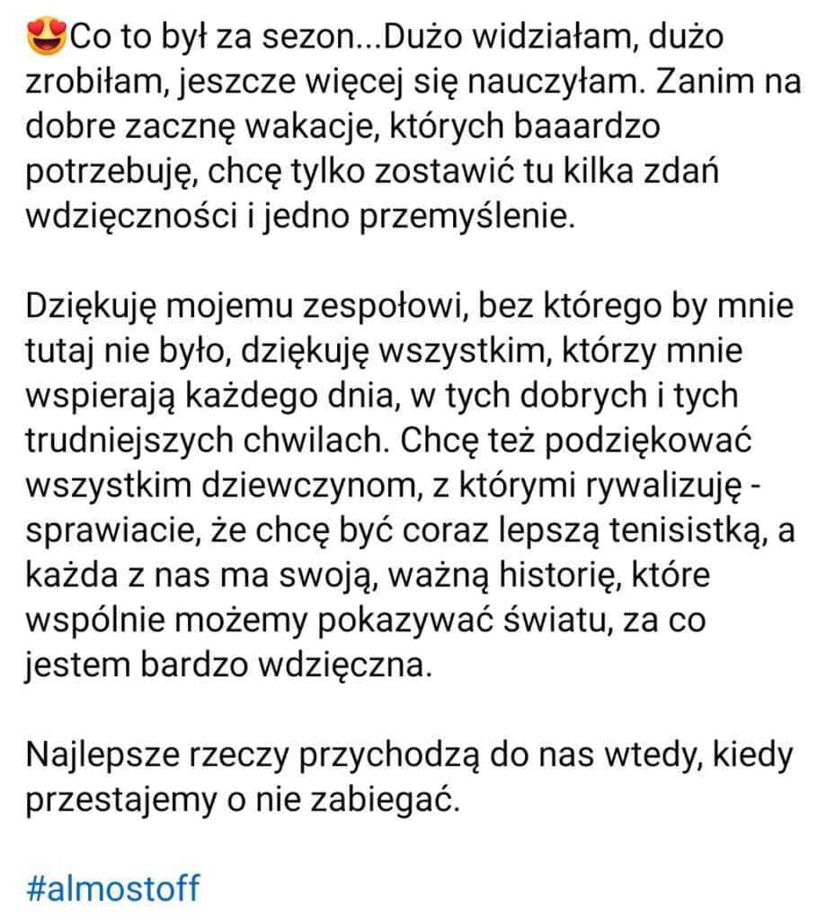 Iga Świątek kończy sezon na szczycie