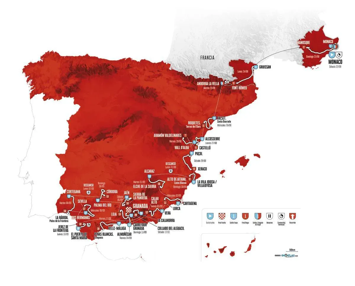 Mapa La Vuelta a Espana 2026 (Źródło: LaVuelta.es)