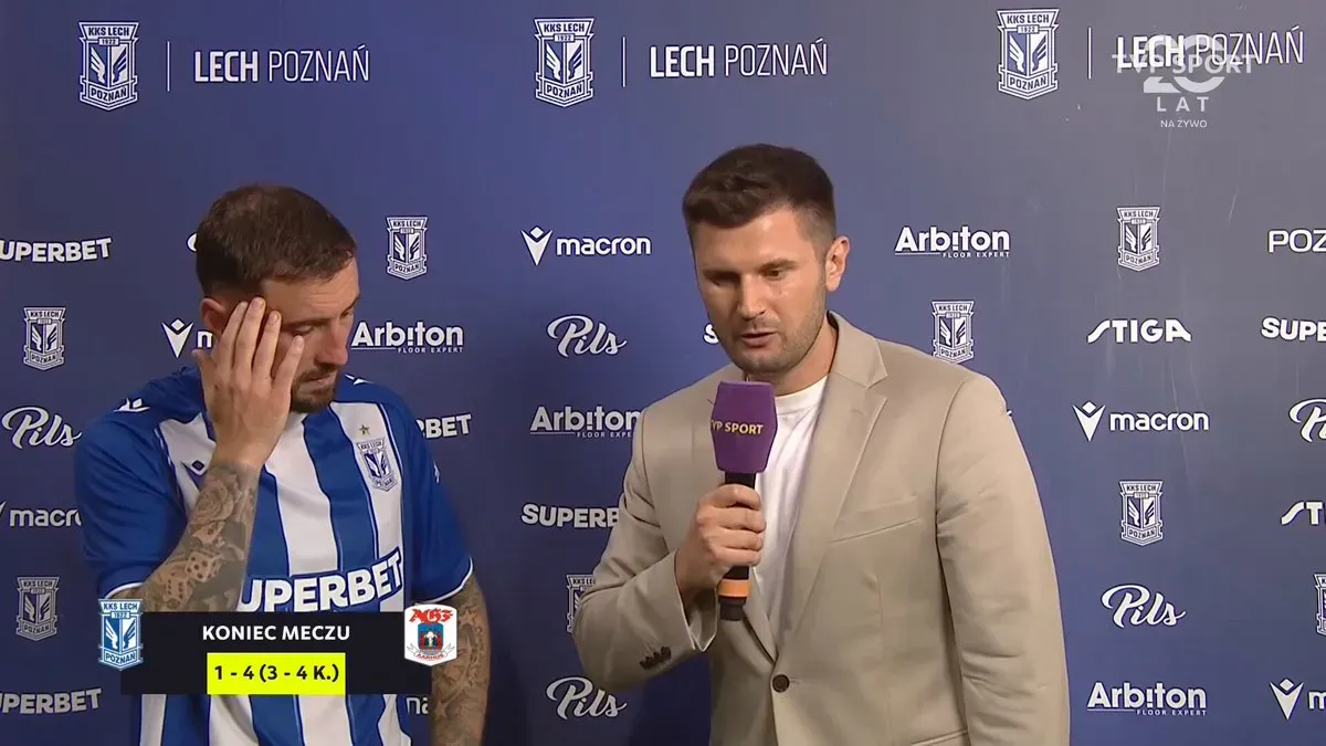 Filip Jagiełło w rozmowie z @hubertbugaj po odpadnięciu Lecha z eliminacji Ligi Mistrzów. "daliśmy ciała i tyle."