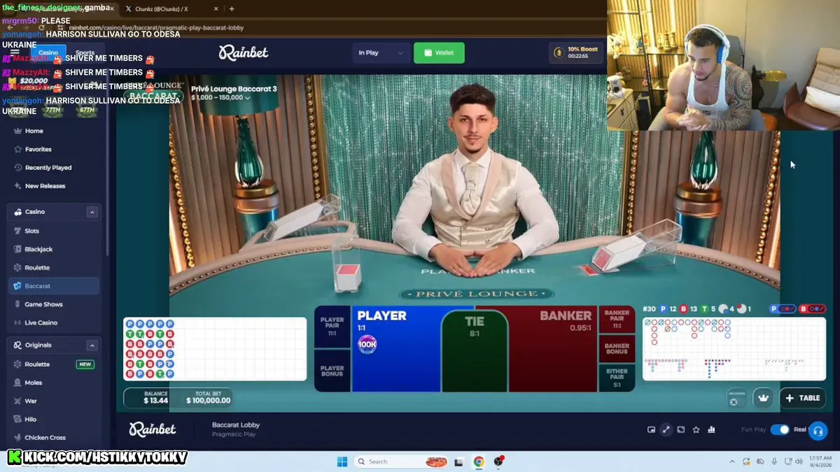 HSTikkyTokky kompletnie odleciał! Wygrał 200 000$ w baccarat na Rainbet