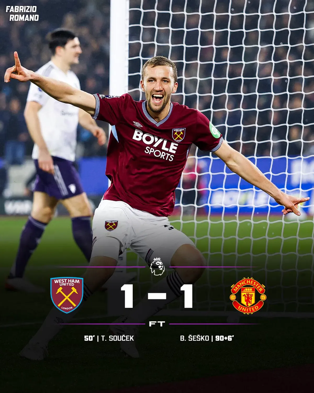 Manchester United remisuje z West Hamem na London Stadium