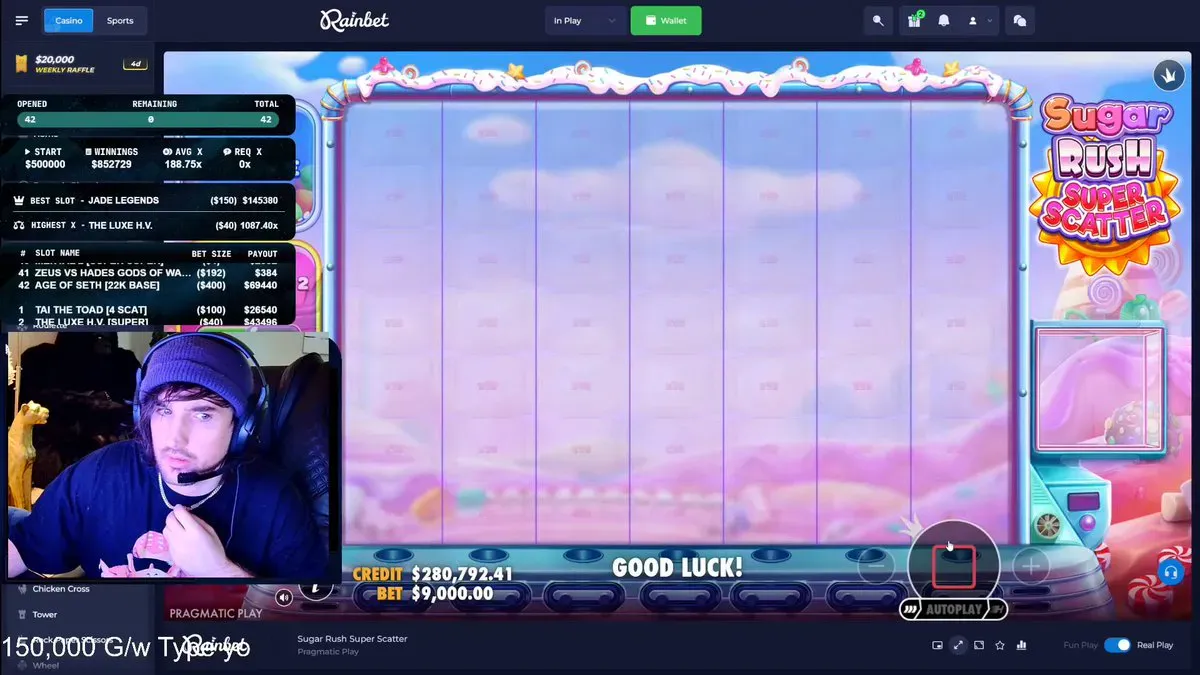 Mitch Jones zgarnął 298 tys. dolarów w Sugar Rush na RainBet