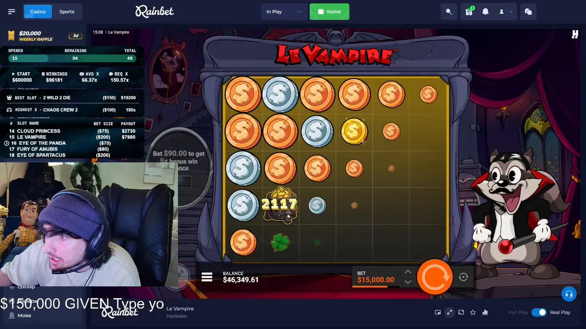 Wygrana 450 tys. dolarów na RainBet Le Vampire. Mitch Jones: „Ssij mi jaja”