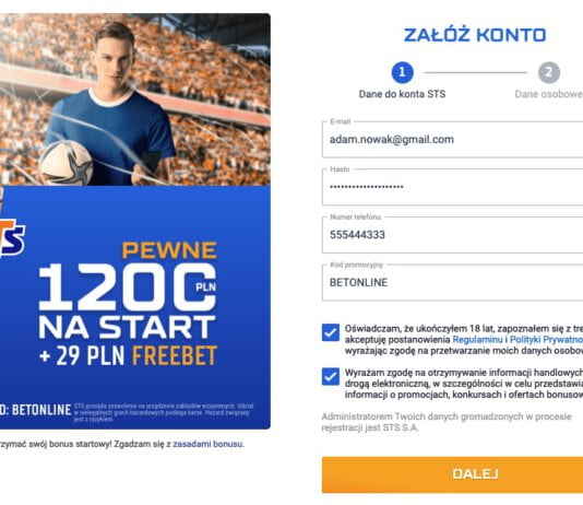 Szybka rejestracja konta w STS online z kodem promocyjnym BETONLINE