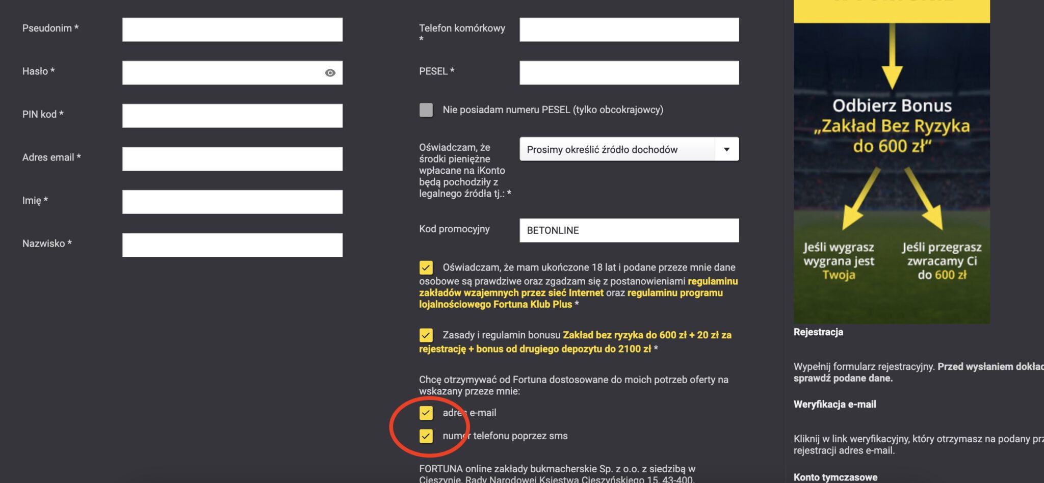 Jak zaznaczyć zgody marketingowe w Fortunie?