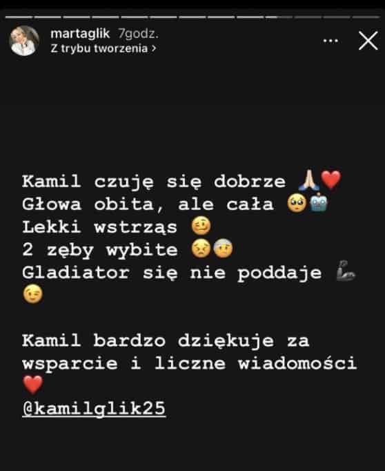Marta Glik o stanie zdrowia Kamila na Instagramie