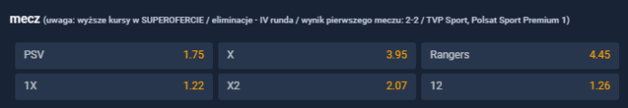 PSV - Rangers (typy, kursy)