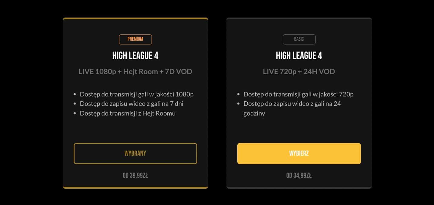 High League 4 PPV - pakiety