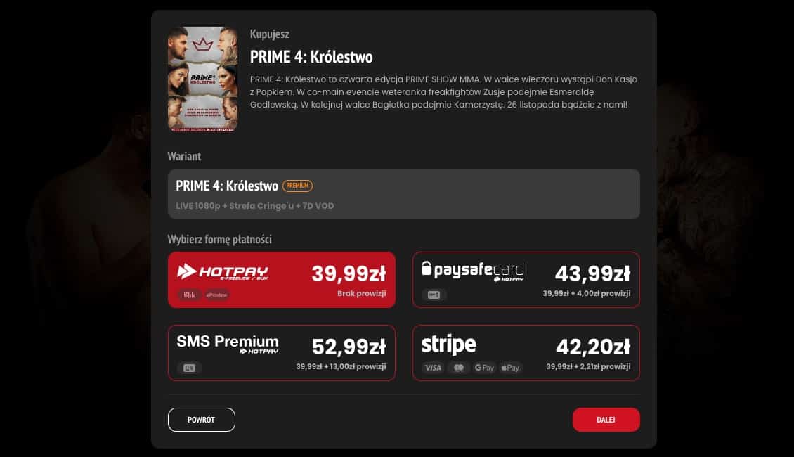 Prime Show MMA 4 PPV - ceny