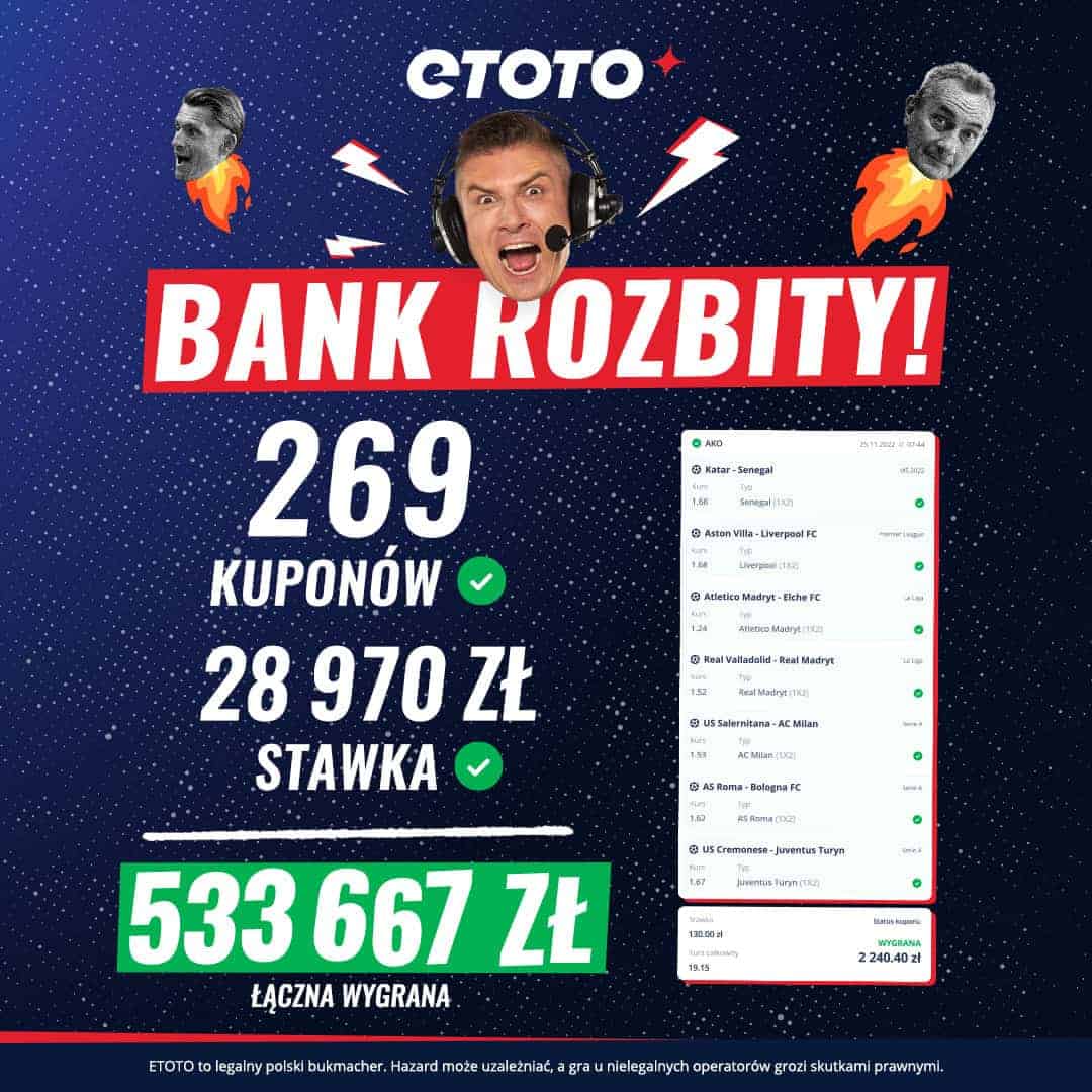 Duża wygrana profesjonalnego typera - Etoto