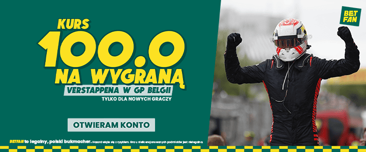 Kurs 100.0 na Verstappena w Betfan!