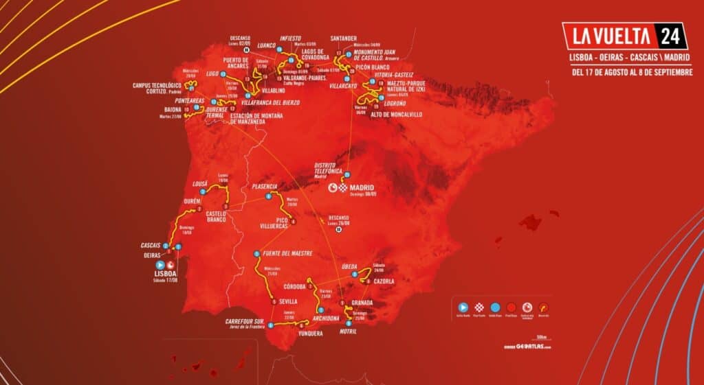 Vuelta a Espana 2024 - mapa wyścigu dookoła Hiszpanii