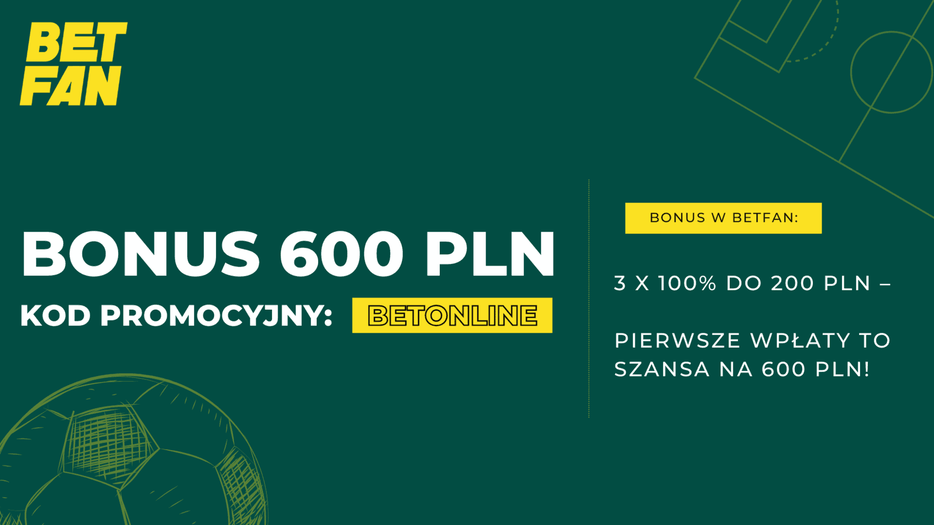 Betfan kod promocyjny: BETONLINE. Bonus powitalny 600 PLN