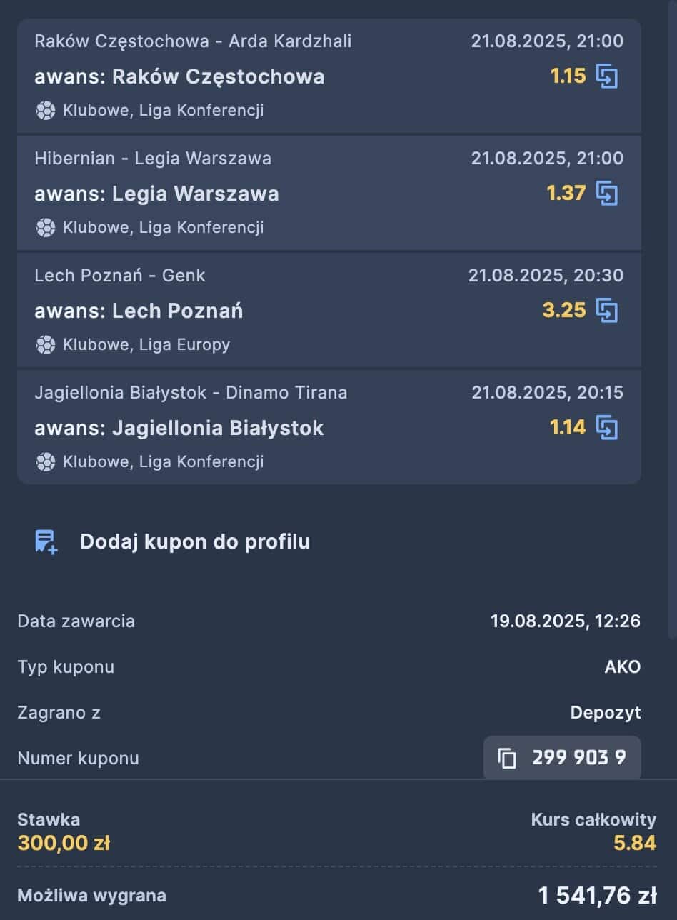 Ile można zarobić na awansie polskich drużyn do fazy ligowej?