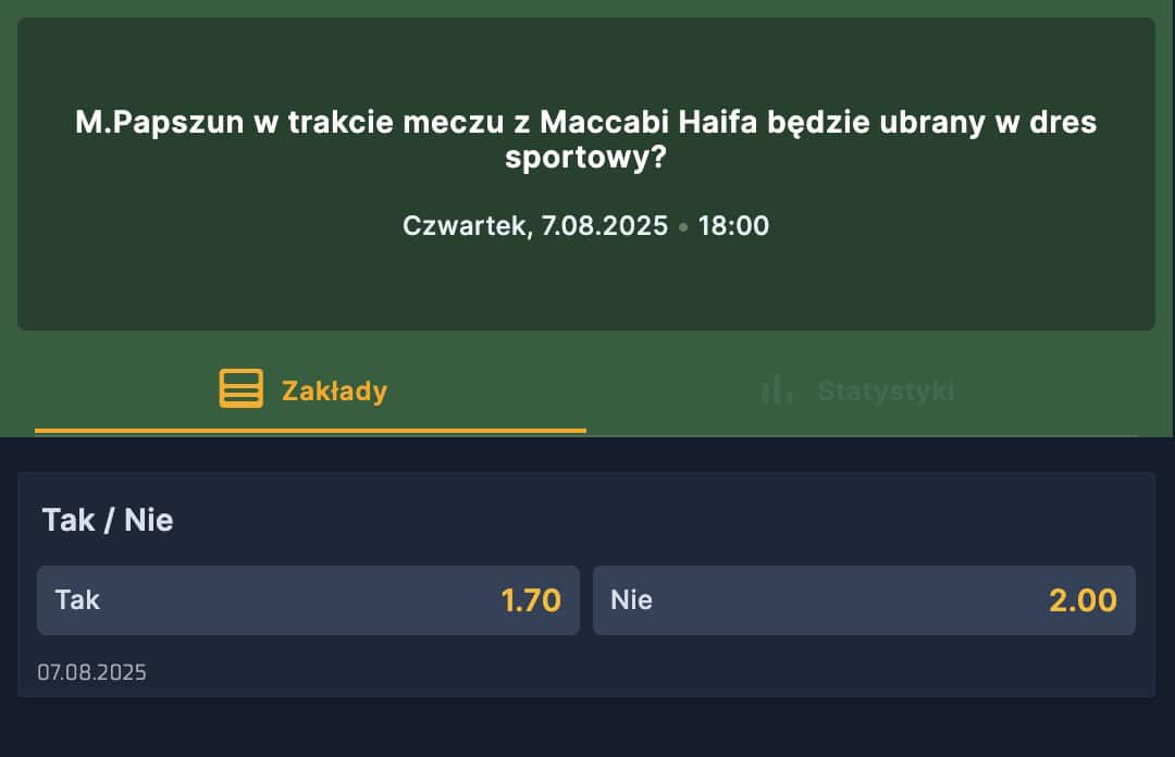 Zakłady specjalne na dres Marka Papszuna (STS.pl)