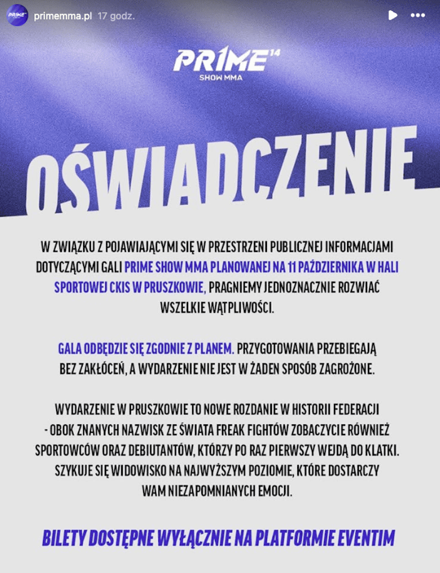 Pruszków wypowiada wojnę freak fightom! Co dalej z PRIME MMA 14?